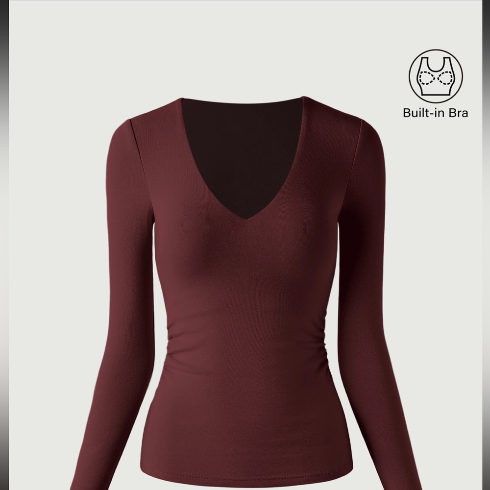 OGL Long Sleeve V-Neck Top in Burgundy